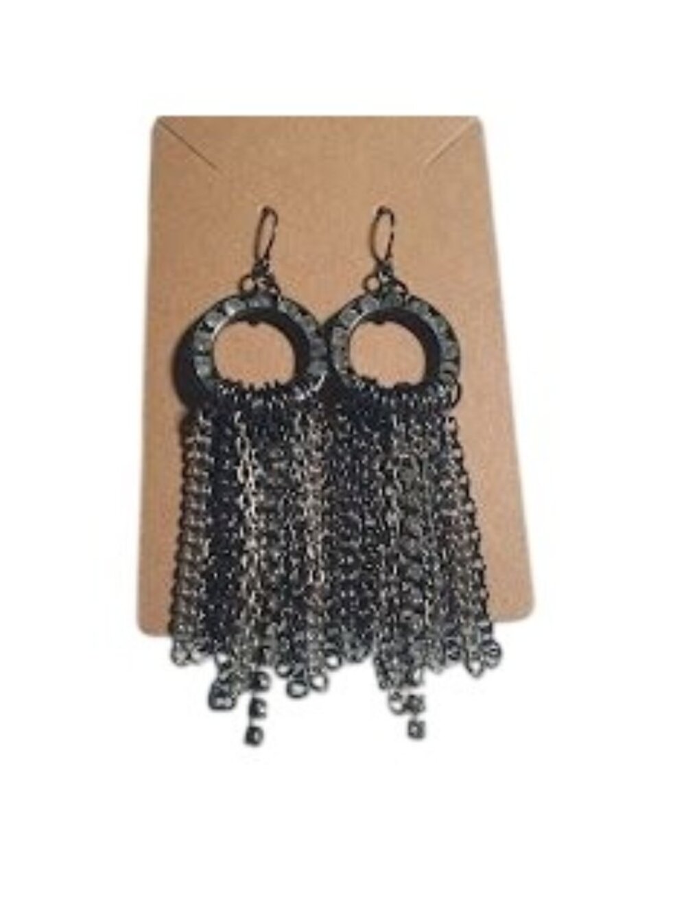 Black Dangling Earrings Rhinestone Hoop Chain Fringe Drop Metal Hook Modern